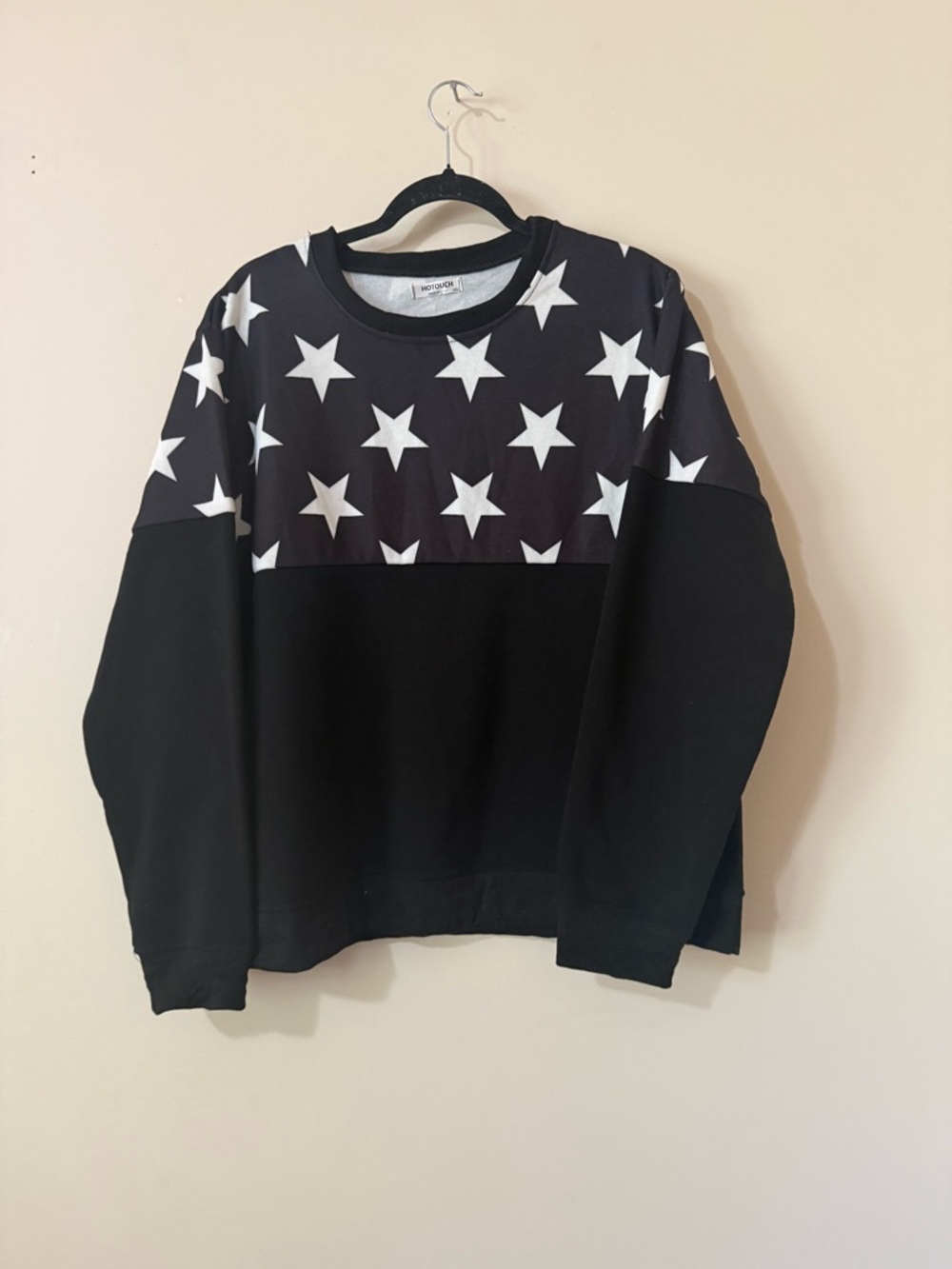 Hot Touch Black Star-Panel Crewneck Sweater - Perfect for the 4th!